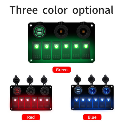 Multi-Functional COMBINATION SWITCH แผง 12 V/24 V 6 ทิศทาง + Dual USB Charger สำหรับรถ RV Marine เรือ, 6 Way (Blue Light), 6 Way (Green Light), 6 Way (Red Light)