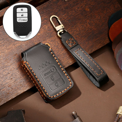 Hallmo รถ Cowhide หนังกุญแจฝาครอบป้องกันสำหรับ Honda สตาร์ท 3 ปุ่ม, For Honda Civic / Accord 3-button Start