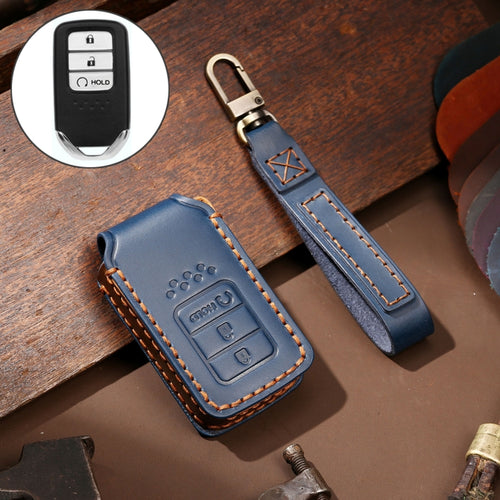 Hallmo รถ Cowhide หนังกุญแจฝาครอบป้องกันสำหรับ Honda สตาร์ท 3 ปุ่ม, For Honda Civic / Accord 3-button Start