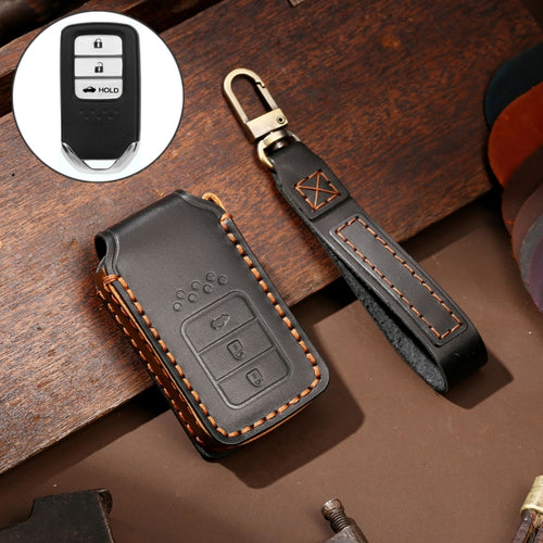 Hallmo รถหนังวัวหนังกุญแจฝาครอบป้องกันเคสกุญแจสำหรับกล่องท้ายฮอนด้า 3 ปุ่ม, For Honda Civic / Accord 3-button Tail Box