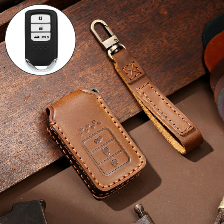 Hallmo รถหนังวัวหนังกุญแจฝาครอบป้องกันเคสกุญแจสำหรับกล่องท้ายฮอนด้า 3 ปุ่ม, For Honda Civic / Accord 3-button Tail Box