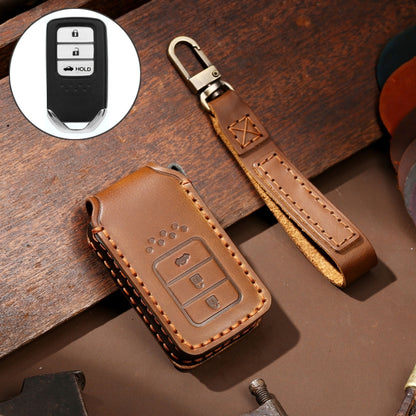 Hallmo รถหนังวัวหนังกุญแจฝาครอบป้องกันเคสกุญแจสำหรับกล่องท้ายฮอนด้า 3 ปุ่ม, For Honda Civic / Accord 3-button Tail Box