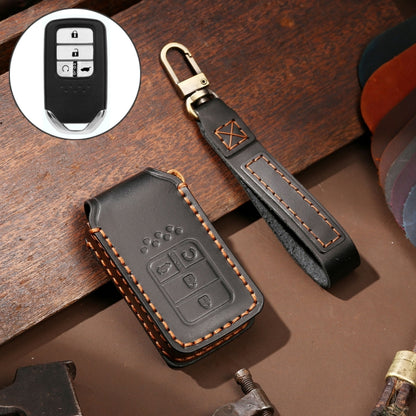Hallmo รถ Cowhide หนังกุญแจฝาครอบป้องกันเคสกุญแจสำหรับ Honda 4 ปุ่ม, For Honda Civic / Accord 4-button