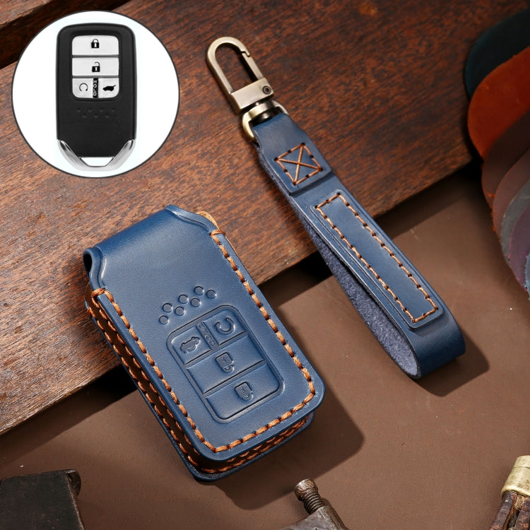 Hallmo รถ Cowhide หนังกุญแจฝาครอบป้องกันเคสกุญแจสำหรับ Honda 4 ปุ่ม, For Honda Civic / Accord 4-button