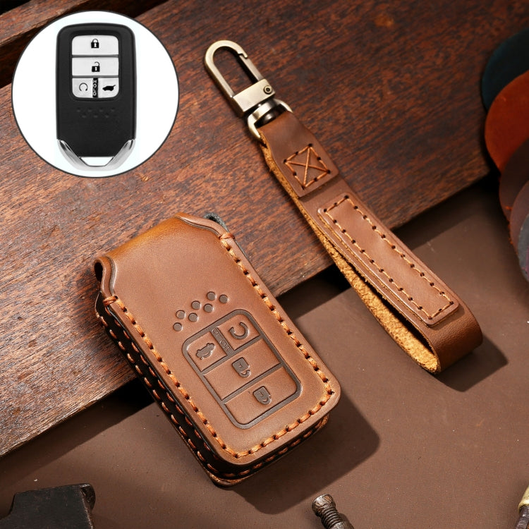 Hallmo รถ Cowhide หนังกุญแจฝาครอบป้องกันเคสกุญแจสำหรับ Honda 4 ปุ่ม, For Honda Civic / Accord 4-button