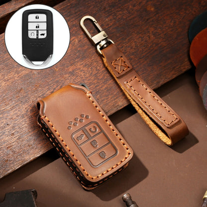 Hallmo รถ Cowhide หนังกุญแจฝาครอบป้องกันเคสกุญแจสำหรับ Honda 4 ปุ่ม, For Honda Civic / Accord 4-button