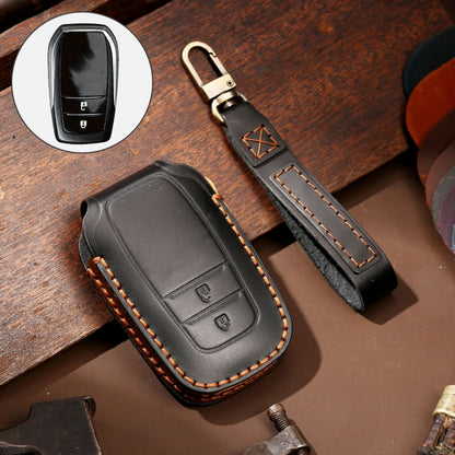 Hallmo รถ Cowhide หนังป้องกันกุญแจสำหรับ Toyota Corolla 2017 2 ปุ่ม, For Toyota Corolla 2017 2-button