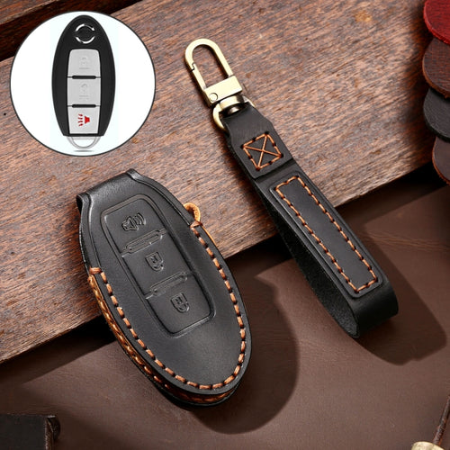 Hallmo รถ Cowhide หนังกุญแจฝาครอบป้องกันสำหรับ Nissan Sylphy แตร 3 ปุ่ม, For Nissan Sylphy 3-button Horn, Fr Nissan Sylphy 3-button Horn