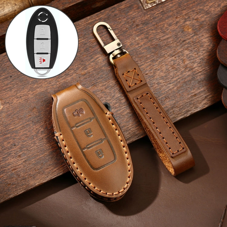 Hallmo รถ Cowhide หนังกุญแจฝาครอบป้องกันสำหรับ Nissan Sylphy แตร 3 ปุ่ม, For Nissan Sylphy 3-button Horn, Fr Nissan Sylphy 3-button Horn