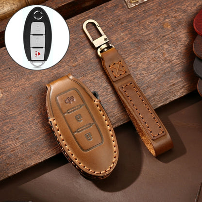 Hallmo รถ Cowhide หนังกุญแจฝาครอบป้องกันสำหรับ Nissan Sylphy แตร 3 ปุ่ม, For Nissan Sylphy 3-button Horn, Fr Nissan Sylphy 3-button Horn