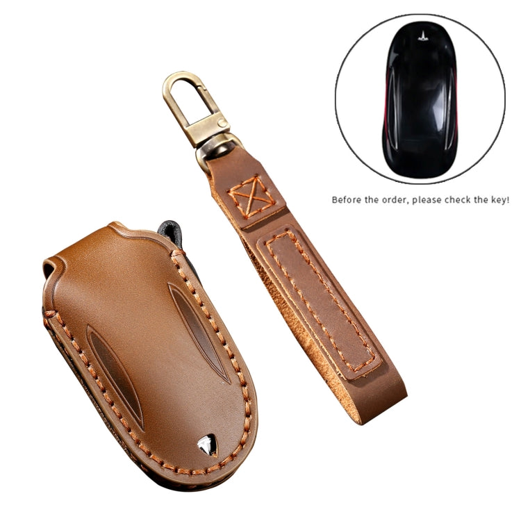 Hallmo รถ Cowhide หนังกุญแจฝาครอบป้องกันสำหรับ Tesla รุ่น 3/S A สไตล์, For Tesla Model 3 / S A Style