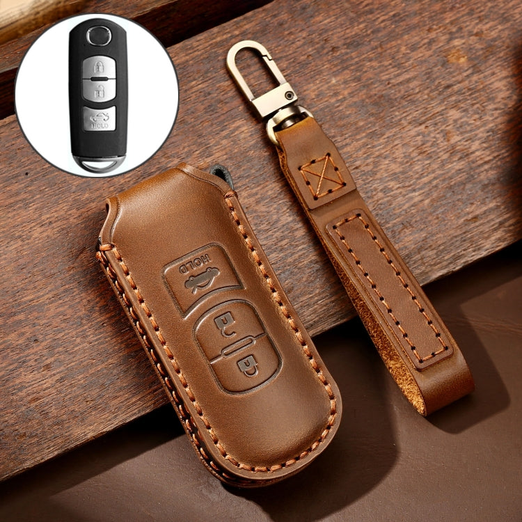 Hallmo รถ Cowhide หนังกุญแจฝาครอบป้องกันสำหรับ MAZDA Axela 3 ปุ่ม, For Mazda Axela 3-button