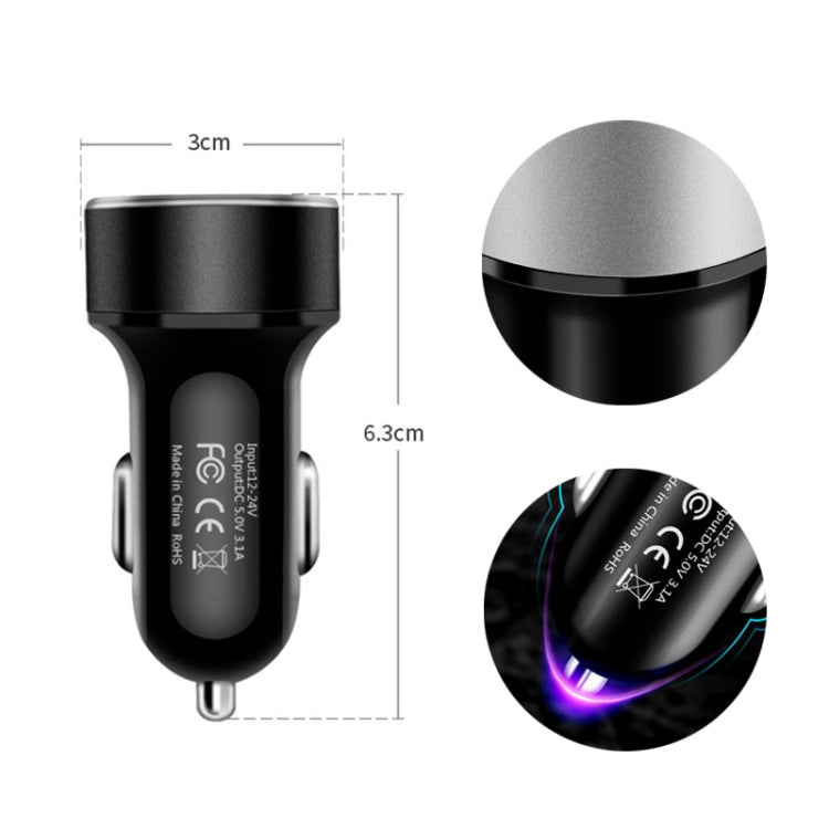 JMG-C016A 5V 3.1A เครื่องชาร์จ USB คู่ในรถยนต์พร้อมจอแสดงผล LED, JMG-C016A (Black), JMG-C016A (Gold), JMG-C016A (Blue), JMG-C016A (Red), JMG-C016A (Silver)