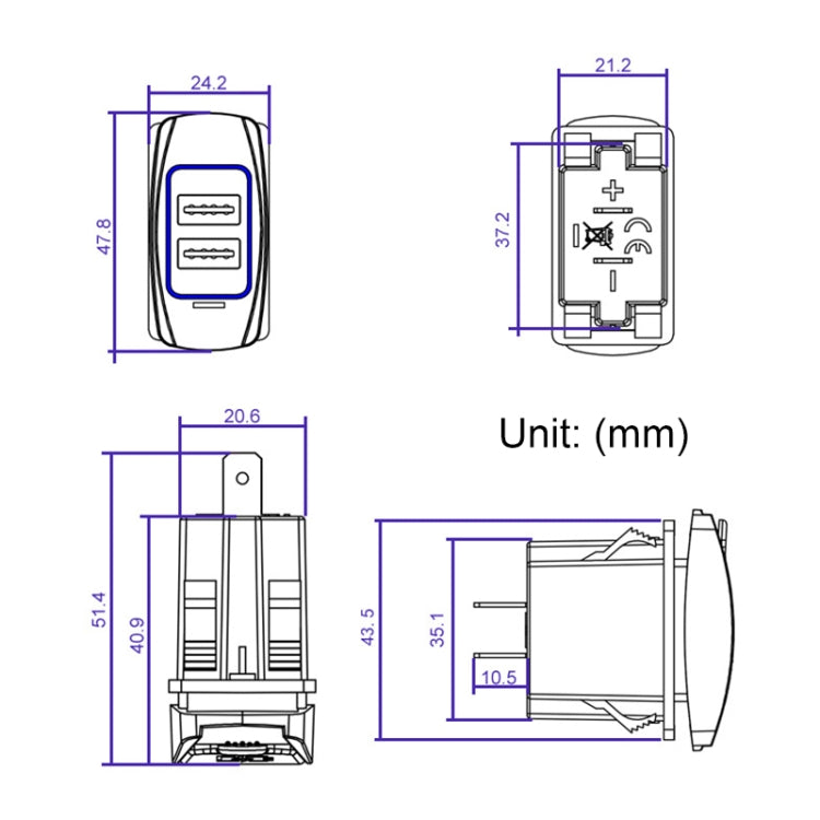 รถ 4.8A เครื่องชาร์จโทรศัพท์มือถือสองด้าน, 4.8A