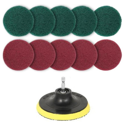 11 in 1 4 นิ้ว Sticky Disc Scouring Pad ชั้นผนังกระจกหน้าต่างทำความสะอาดตะกรันไฟฟ้าเจาะหัวแปรงชุด, 11 in 1