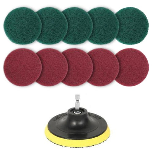 11 in 1 4 นิ้ว Sticky Disc Scouring Pad ชั้นผนังกระจกหน้าต่างทำความสะอาดตะกรันไฟฟ้าเจาะหัวแปรงชุด, 11 in 1