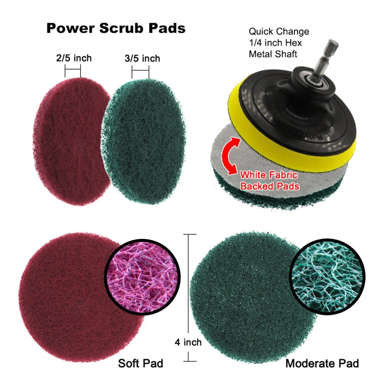 12 in 1 4 นิ้วฟองน้ำ Scouring Pad ชั้นผนังกระจกหน้าต่างทำความสะอาดตะกรันไฟฟ้า เจาะ ชุดหัวแปรง, 12 in 1