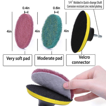 13 in 1 4 นิ้วฟองน้ำ Scouring Pad ชั้นผนังกระจกหน้าต่างทำความสะอาดตะกรันไฟฟ้า เจาะ ชุดหัวแปรง, 13 in 1