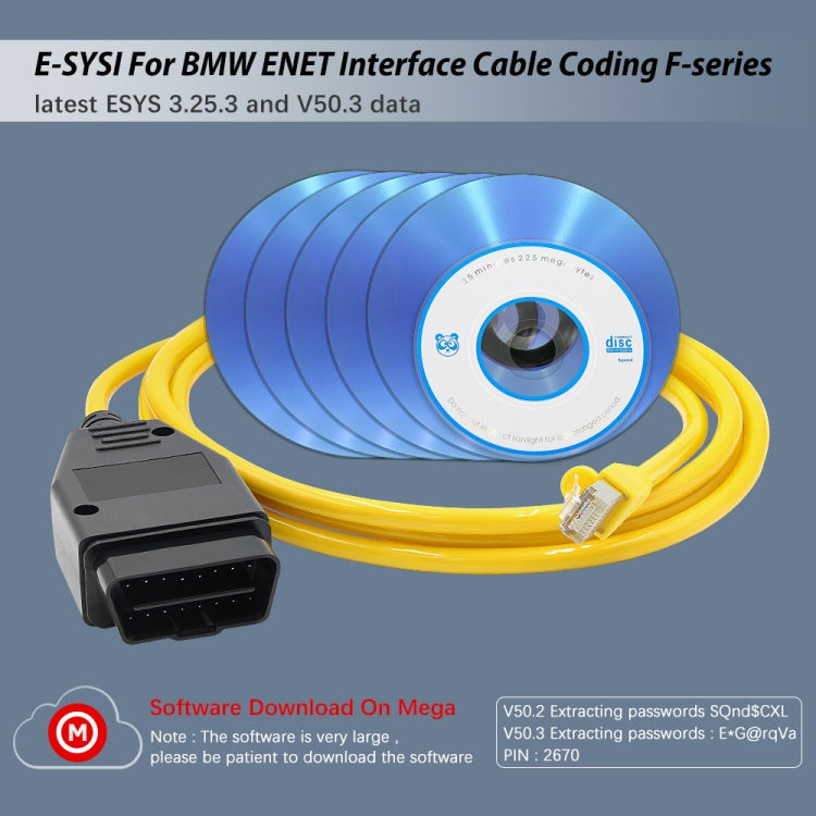 ESYS ENET สำหรับ ICOM BMW F-Series พร้อมชุดสายซ่อนแปรงรถยนต์ CD V50.3 ครบชุด, Car Brush Hidden Cable