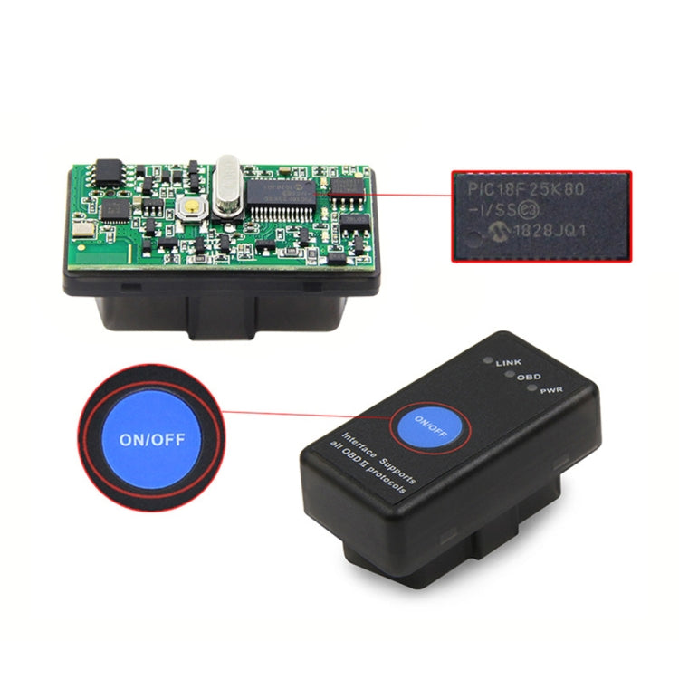 มินิบลูทูธ 4.0 ELM327 OBD รถเครื่องสแกนเนอร์วินิจฉัยข้อบกพร่องพร้อมสวิตช์ไฟ, Bluetooth 4.0 with Power Switch