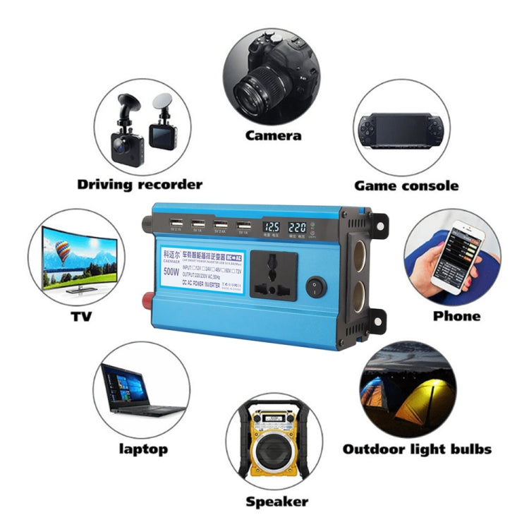 Carmaer 12V to 220V 500W คู่ไฟแช็กรถคู่ดิจิตอลจอแสดงผลอินเวอร์เตอร์ในครัวเรือน Power Converter, 12V to 220V 500W