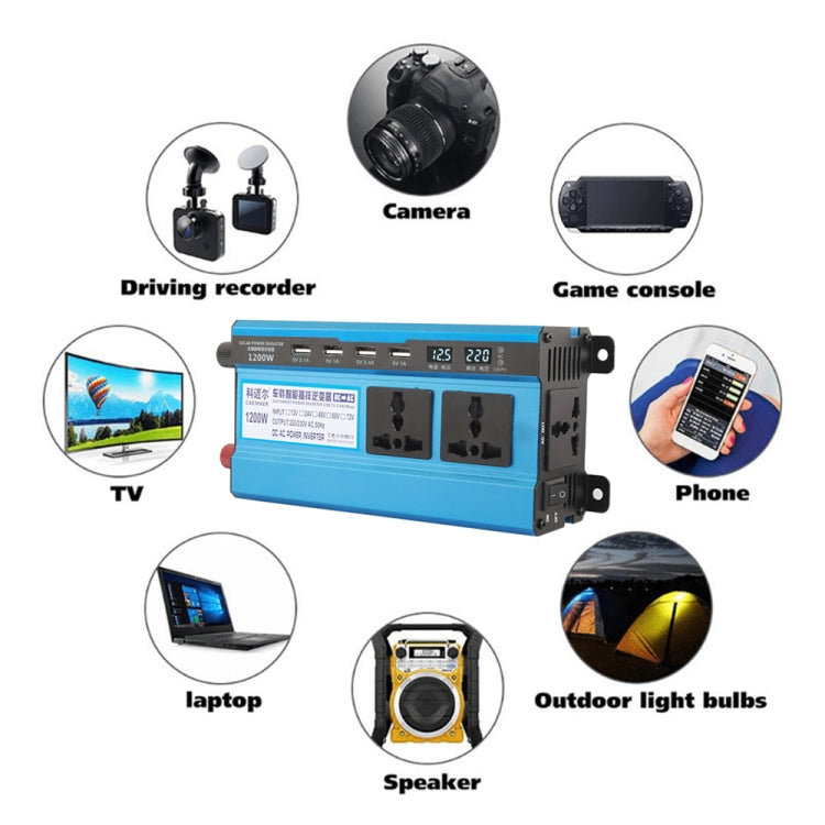 Carmaer 48V ถึง 220V 1200W ซ็อกเก็ตคู่รถคู่จอแสดงผลดิจิตอลอินเวอร์เตอร์ในครัวเรือน Power Converter, 48V to 220V 1200W