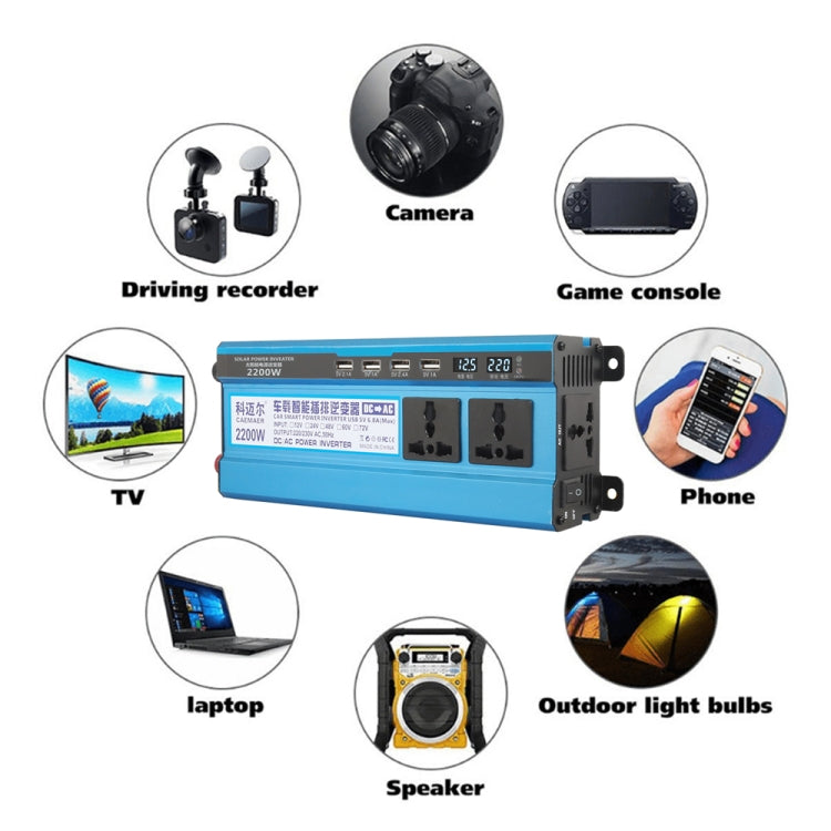 Carmaer 24V ถึง 220V 2200W สามซ็อกเก็ตรถคู่จอแสดงผลดิจิตอลอินเวอร์เตอร์ในครัวเรือน Power Converter, 24V to 220V 2200W