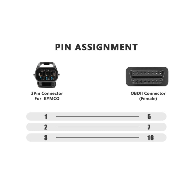 16Pin to 3Pin รถจักรยานยนต์ OBD2 สายแปลงอะแดปเตอร์วินิจฉัย OBDII สำหรับ KYMCO, 16Pin to 3Pin