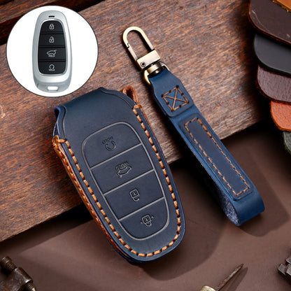 Hallmo รถ Cowhide หนังกุญแจฝาครอบป้องกันสำหรับ Hyundai สตาร์ท 4 ปุ่ม, For Hyundai 4-button Start