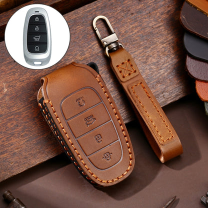 Hallmo รถ Cowhide หนังกุญแจฝาครอบป้องกันสำหรับ Hyundai สตาร์ท 4 ปุ่ม, For Hyundai 4-button Start