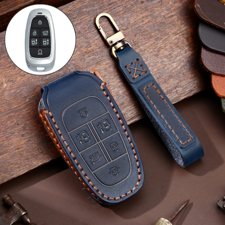 Hallmo รถ Cowhide หนังกุญแจฝาครอบป้องกันสำหรับ Hyundai 6 ปุ่ม, For Hyundai 6-button