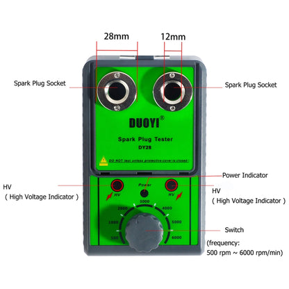 DUOYI DY28 รถเครื่องทดสอบหัวเทียนแบบ Double Hole, ปลั๊ก US, DUOYI US Plug