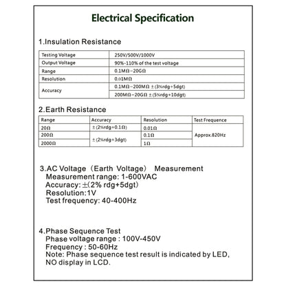 DUOYI DY5500 รถ 4 in 1 เครื่องทดสอบความต้านทานแบบดิจิตอลมัลติฟังก์ชั่นฉนวนกันความร้อน Earth Multimeter, DY5500