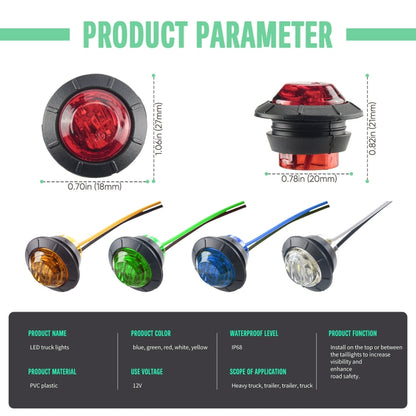 10 ชิ้น MK-009 3/4 นิ้วรถยนต์ / รถบรรทุก 3LEDs ไฟแสดงสถานะเครื่องหมายด้านข้างหลอดไฟโคมไฟ, MK-009(Red Light), MK-009(Blue Light), MK-009(Green Light), MK-009(White Light), MK-009(Yellow Light)