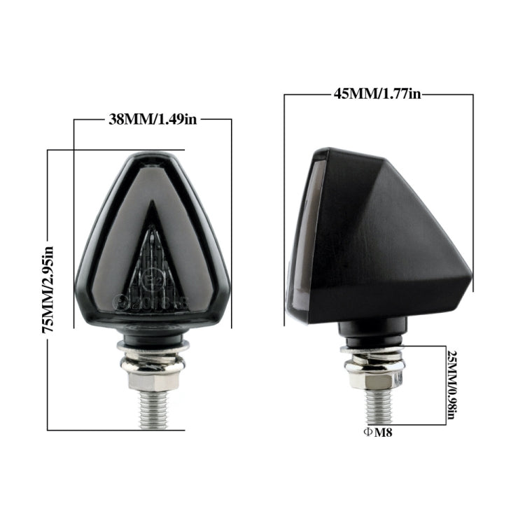 2 ชิ้น KC018A รถจักรยานยนต์รูปสามเหลี่ยมรูปตัววีสองสี LED ไฟเลี้ยวเบรก, KC018A