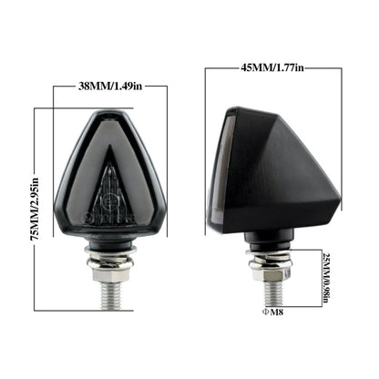 2 ชิ้น KC018A รถจักรยานยนต์รูปสามเหลี่ยมรูปตัววีสองสี LED ไฟเลี้ยวเบรก, KC018A