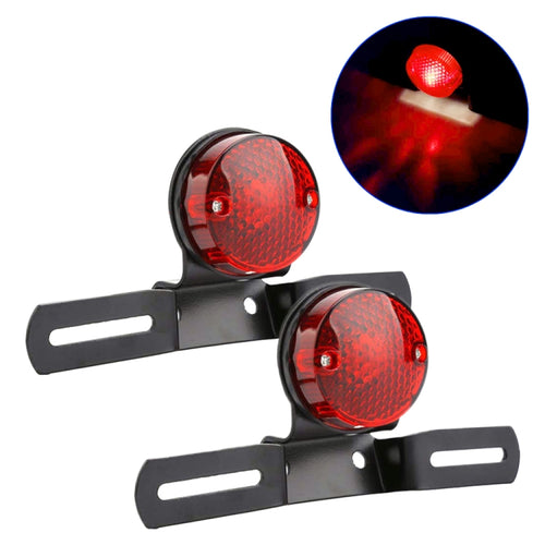 2 PCS รถจักรยานยนต์ Retro ไฟเบรคกลมพร้อมที่ใส่ป้ายทะเบียน, Retro Round Brake Light