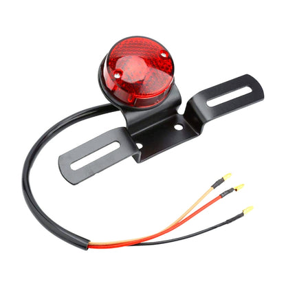 2 PCS รถจักรยานยนต์ Retro ไฟเบรคกลมพร้อมที่ใส่ป้ายทะเบียน, Retro Round Brake Light