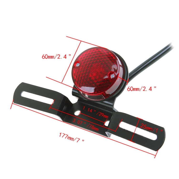 2 PCS รถจักรยานยนต์ Retro ไฟเบรคกลมพร้อมที่ใส่ป้ายทะเบียน, Retro Round Brake Light
