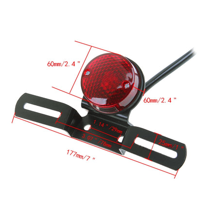 2 PCS รถจักรยานยนต์ Retro ไฟเบรคกลมพร้อมที่ใส่ป้ายทะเบียน, Retro Round Brake Light