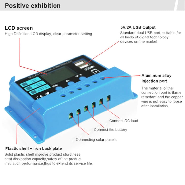 10A คอนโทรลเลอร์ชาร์จพลังงานแสงอาทิตย์ 12 V/24 V แบตเตอรี่ลิเธียมตะกั่วกรดแบตเตอรี่ Charge Discharge PV Controller, 10A