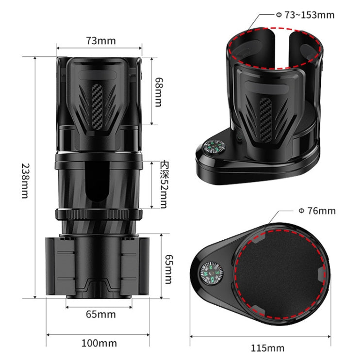 SB-3088 ที่วางแก้วน้ำแบบหมุนได้อเนกประสงค์สำหรับรถยนต์พร้อมเข็มทิศ, SB-3088 Black