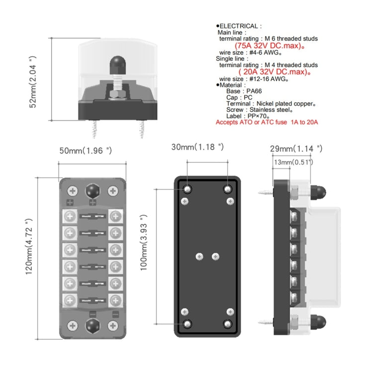 CS-978A1 FB1901 1 ใน 6 Out อิสระบวกลบฟิวส์กล่องไม่มีฟิวส์สำหรับรถยนต์รถบรรทุกเรือ, CS-978A1