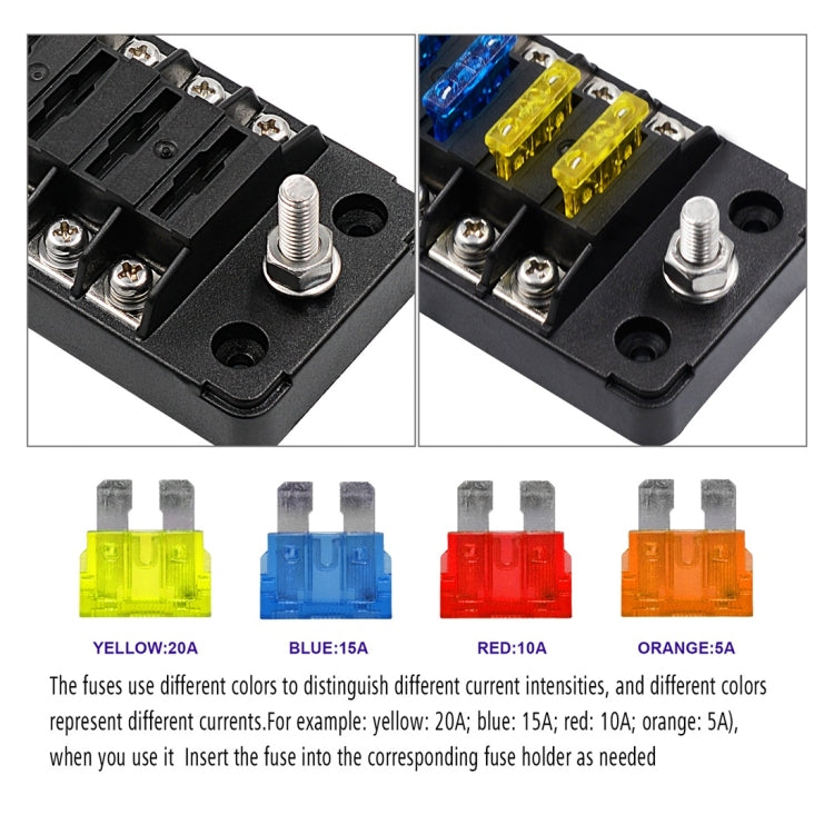 ZH-979A1 FB1903 1 In 1 Out 6 วิธีไม่มีความแตกต่างบวกลบฟิวส์กล่อง 12 ฟิวส์สำหรับรถบรรทุกรถยนต์เรือ, ZH-979A1