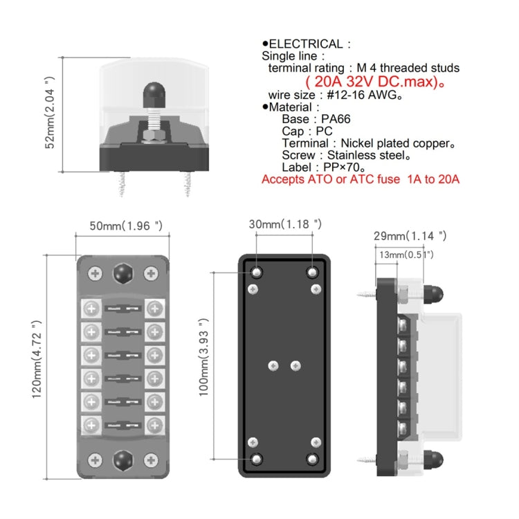 ZH-979A1 FB1903 1 In 1 Out 6 วิธีไม่มีความแตกต่างบวกลบฟิวส์กล่อง 12 ฟิวส์สำหรับรถบรรทุกรถยนต์เรือ, ZH-979A1