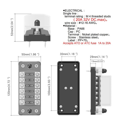 ZH-979A1 FB1903 1 In 1 Out 6 วิธีไม่มีความแตกต่างบวกลบฟิวส์กล่อง 12 ฟิวส์สำหรับรถบรรทุกรถยนต์เรือ, ZH-979A1