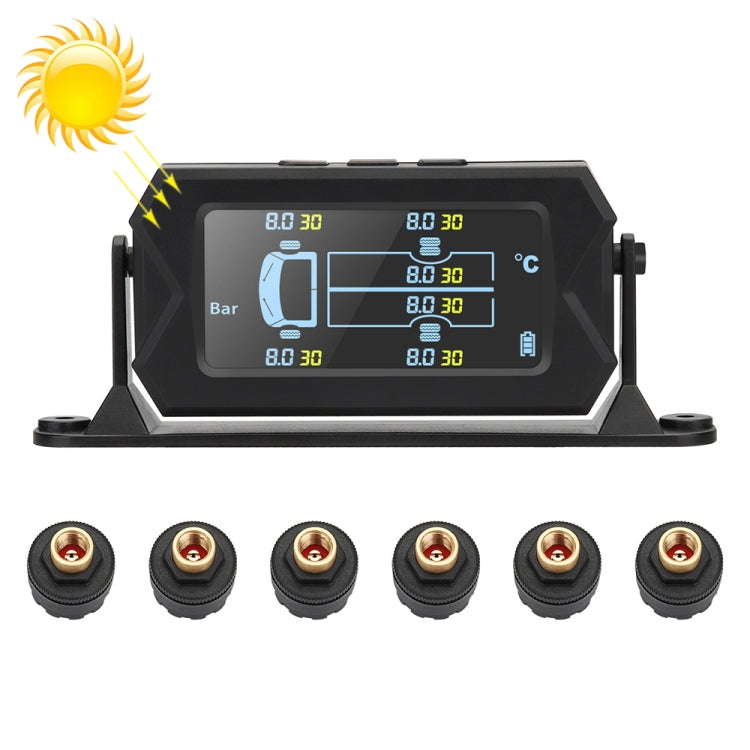 ระบบตรวจสอบแรงดันลมยางไร้สายพลังงานแสงอาทิตย์ 8 บาร์ TPMS 6 เซ็นเซอร์ภายนอกสำหรับรถบรรทุก 6 ล้อ, 8Bar
