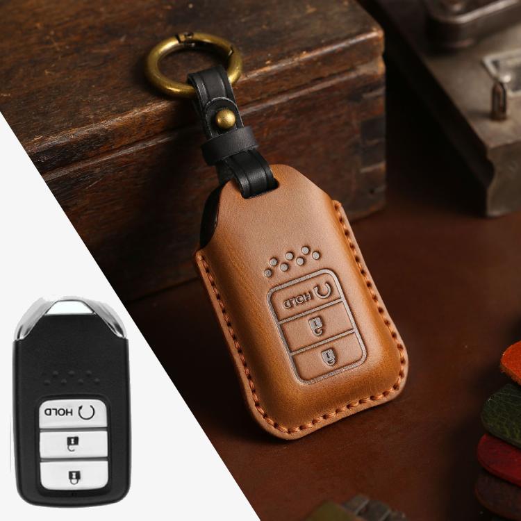 สำหรับรถฮอนด้าหนังวัวหนังกุญแจฝาครอบป้องกันเคสกุญแจรุ่นเริ่มต้นสามปุ่ม, For Honda, Three Keys Start Version, For Honda, Three Keys Version