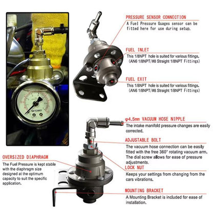 รถปรับแรงดันน้ำมันเชื้อเพลิงแบบปรับได้พร้อมเกจวัดแรงดัน, Adjustable Fuel Pressure Regulator