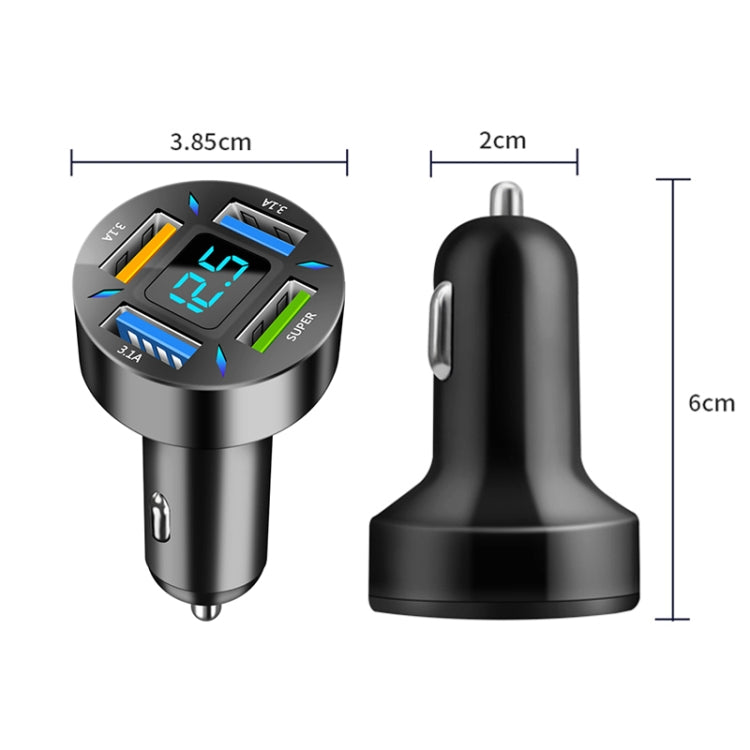 2 ชิ้น 4 in 1 USB 66W จอแสดงผลดิจิตอลรถ Super Fast Charger, 66W